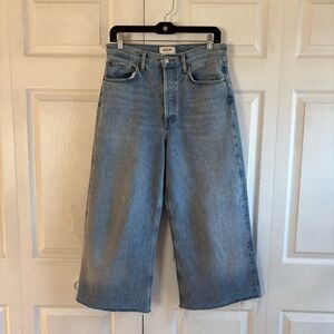 Anthro Agolde Dame High Rise Button Fly Wide Leg Jeans 26 Baggy Skater Cropped